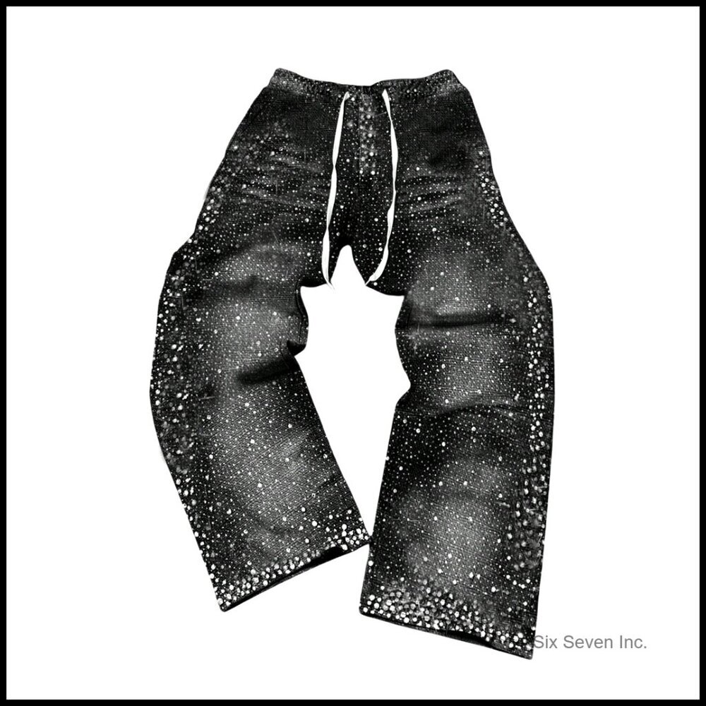 Men's Baggy Wide Leg Sweatpants Rhinestone Graphic Y2K Punk Vintage Track Pants